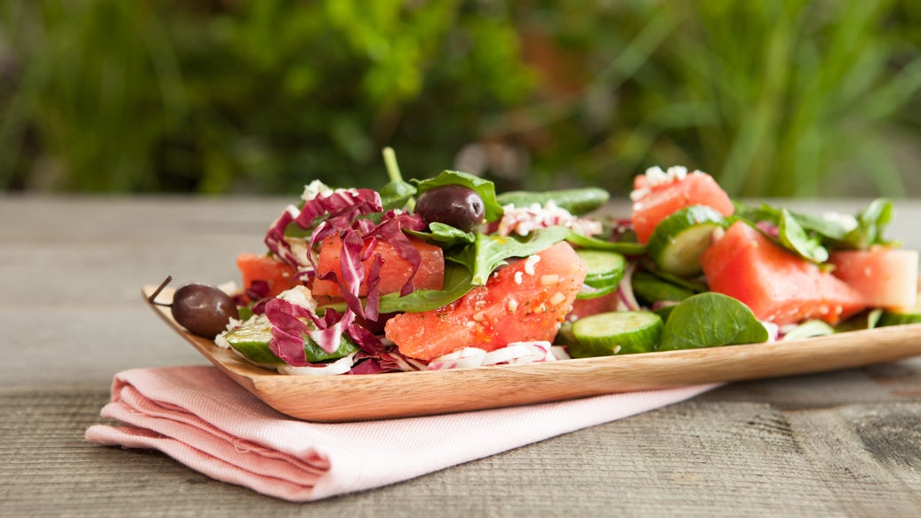Watermelon, Feta and Spinach Salad