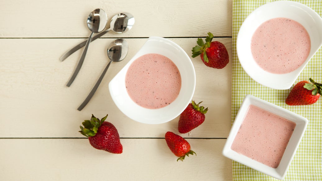 Chilled Strawberry Soup with Pesto and Black Pepper