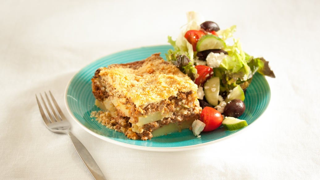 Greek Potato Moussaka - Beef or Lentil