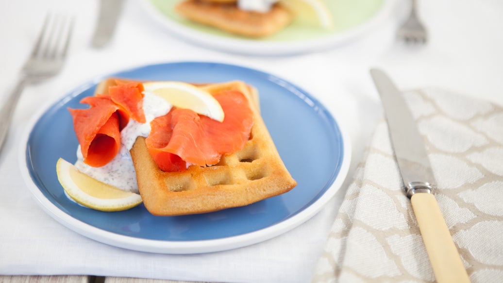 Lemon Dilly Smoked Salmon Waffles