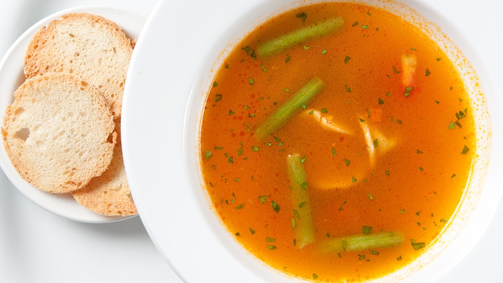 Light Tomato Consommé with Pesto