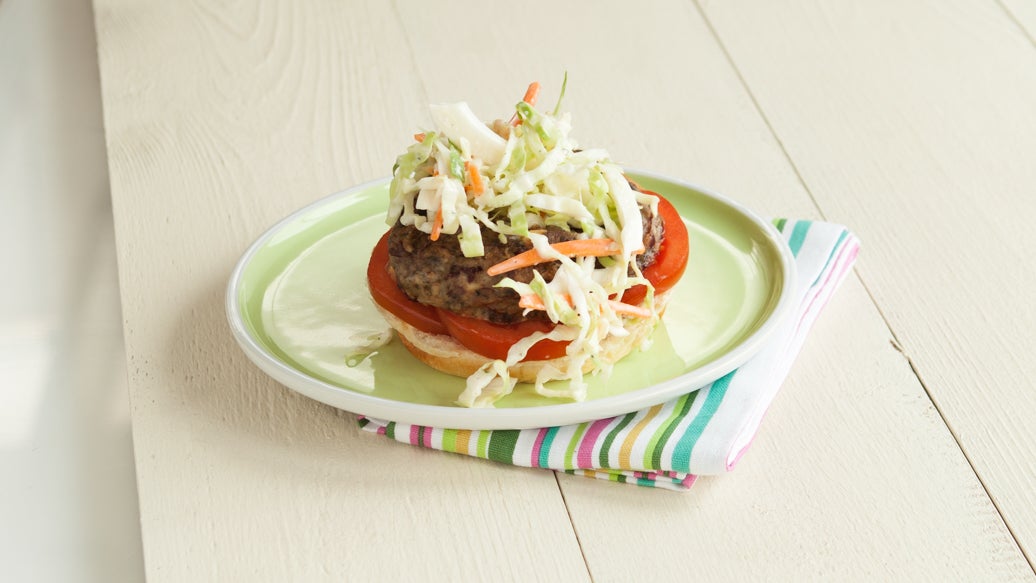 Rancho Bean, Mushroom and Feta Burger with Smoky Slaw