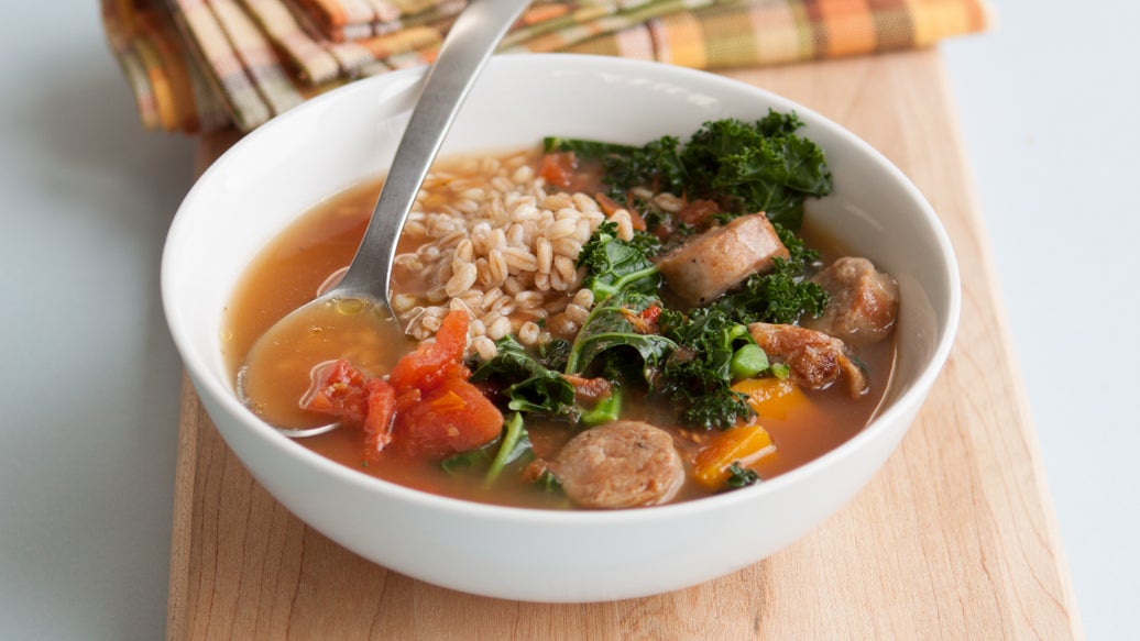 Squash, Farro and Turkey Sausage Soup