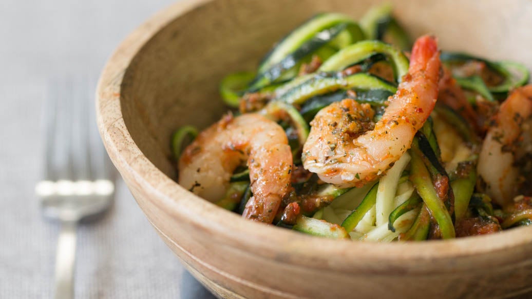 Zucchini Spiral Shrimp Toss