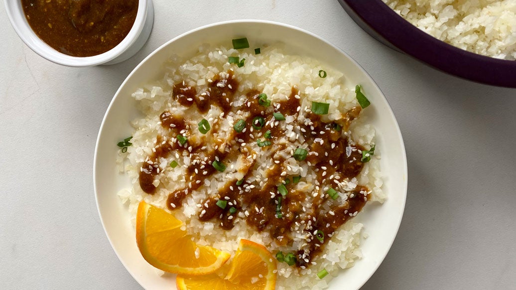 Cauliflower Rice with Sticky Orange Sauce
