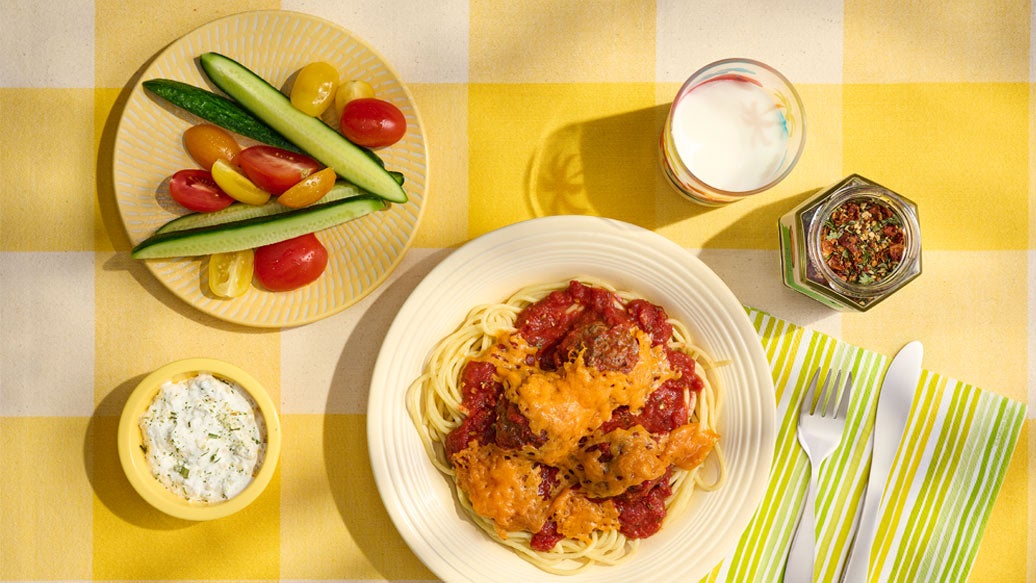 Cheesy Spaghetti & Meatballs