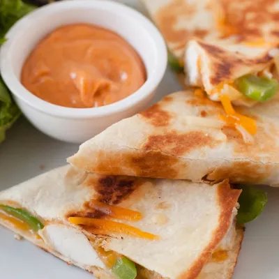 Bali Chicken Quesadillas with Sriracha Aioli
