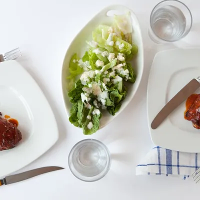 Buffalo Chicken Thighs with Celery and Blue Cheese Salad