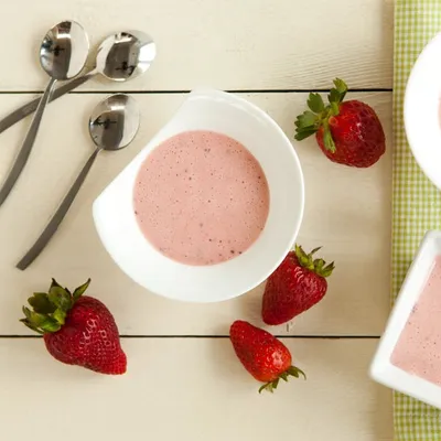 Chilled Strawberry Soup with Pesto and Black Pepper