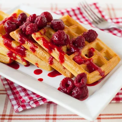 Classic Waffles with Raspberry Sauce