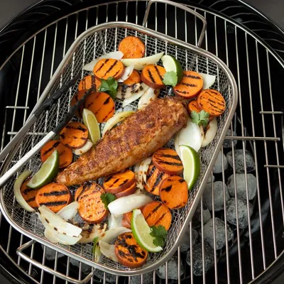 Grilled Adobo Pork Tenderloin with Barbecued Sweet Potatoes