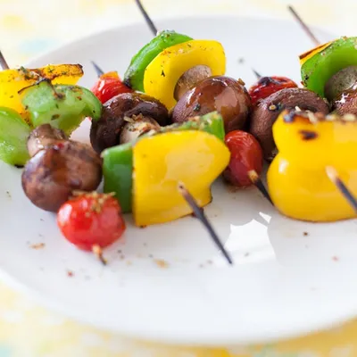 Grilled Smoky Bacon Mushroom & Pepper Skewers