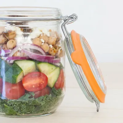 Kale Chickpea Layered Greek Salad