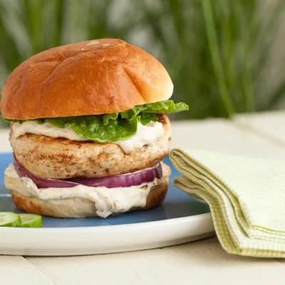 Montreal Chicken Burger with French Onion Sauce
