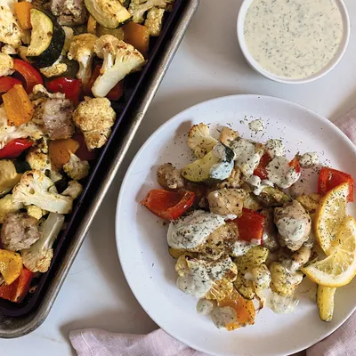 One Pan Lemon Chicken & Tzatziki