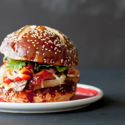 Philly Steak Pretzel Burger