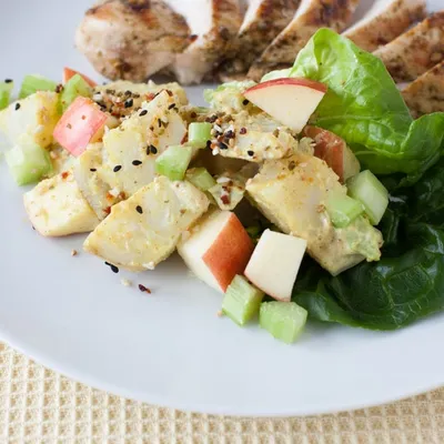 Potato Apple salad with Mango Curry dressing