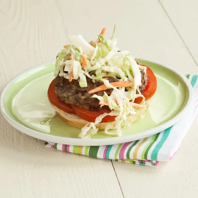 Rancho Bean, Mushroom and Feta Burger with Smoky Slaw
