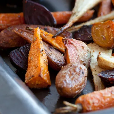Roasted Root Vegetables with Saffron Garlic Aioli
