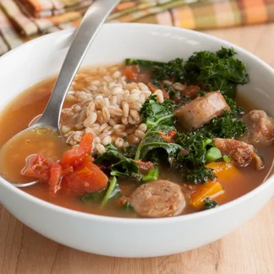 Squash, Farro and Turkey Sausage Soup