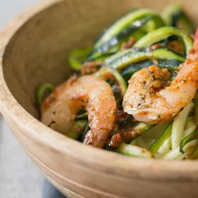 Zucchini Spiral Shrimp Toss