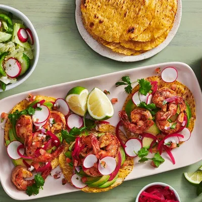 Ancho Chili Prawn Tostadas