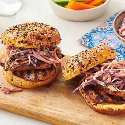 Grilled Cajun Chicken Burger with Creamy Coleslaw