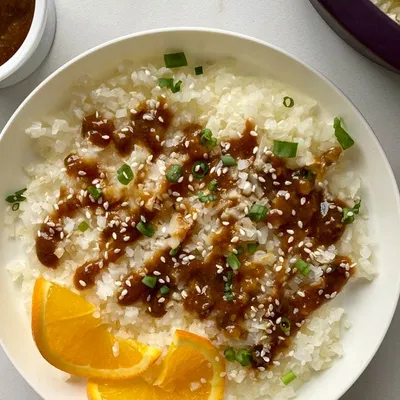 Cauliflower Rice with Sticky Orange Sauce