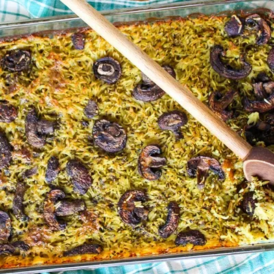 Crispy Pesto Mushroom Rice  