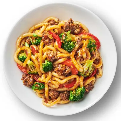 Ground Beef & Udon Noodle Stir-Fry